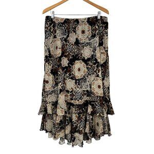 RM Eichards Tiered Midi Skirt Womens Size 16W Ruffled Floral Pull On Stretch Vtg